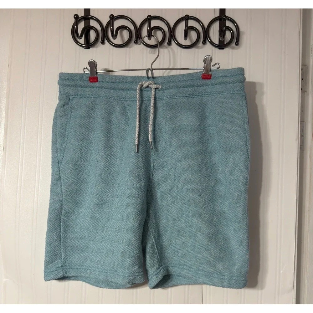 Faherty Brand XL‎ Knit Lounge Shorts Aqua Blue Textured Drawstring Cotton Mix